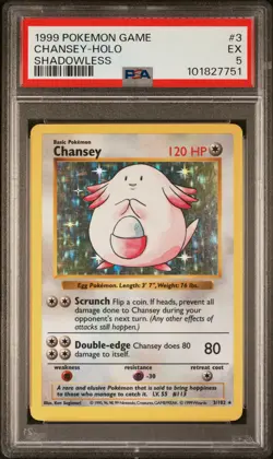 Chansey 1999 Pokemon Game #3 Shadowless Holo PSA 5 - Image 1