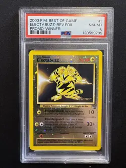 ELECTABUZZ WINNER PROMO #1 REVERSE HOLO SWIRL! PSA 8 2003 POKEMON BLACK STAR - Image 1