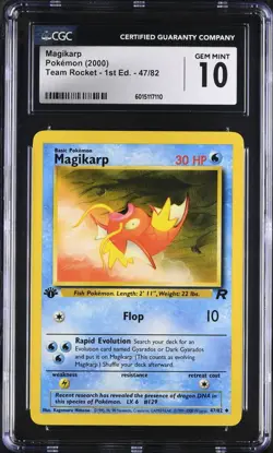 CGC 10 GEM MINT Magikarp Team Rocket 1st Edition 47/82 Pokemon - Image 1