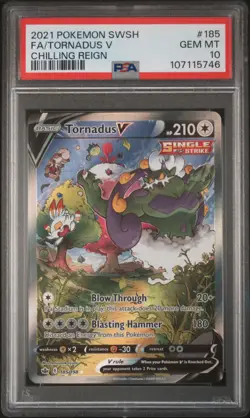 2021 POKEMON SWORD & SHIELD CHILLING REIGN #185 FULL ART/TORNADUS V PSA 10 - Image 1