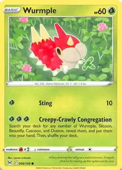 Wurmple 006/196 SWSH11: Lost Origin Pokemon 010687 - Image 1