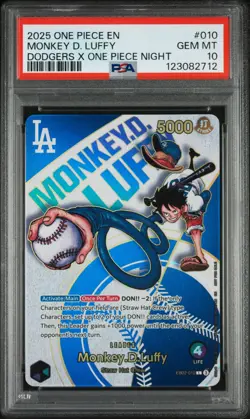 PSA 10 GEM MINT One Piece Los Angeles Dodgers Monkey D. Luffy Promo Card English - Image 1