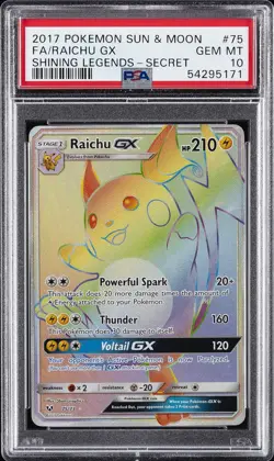 2017 POKEMON SUN & MOON SHINING LEGENDS SECRET #75 FULL ART/RAICHU GX PSA 10 - Image 1