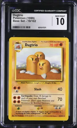 CGC 10 GEM MINT Dugtrio #19/102 Pokemon TCG Base Set Unlimited - Image 1