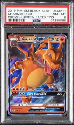 2019 POKEMON SM BLACK STAR PROMO HIDDEN FATES TINS #SM211 CHARIZARD GX PSA 8 - Image 1