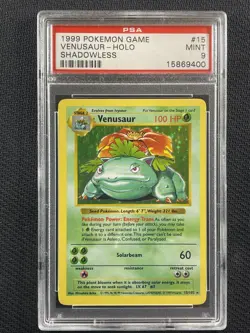 Pokemon Cards PSA 9 Mint Venusaur Shadowless Holo Base Set WotC 1999 15/102 - Image 1