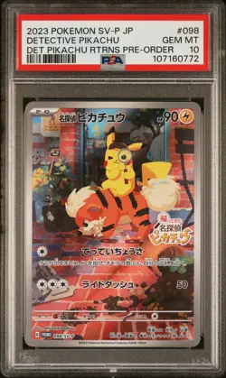 2023 POKEMON JAPANESE SV-P PROMO #098 DETECTIVE PIKACHU PSA 10 - Image 1