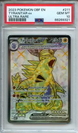 Pokemon Scarlet & Violet Obsidian Flames Ultra Rare Tyranitar EX #211/197 PSA 10 - Image 1