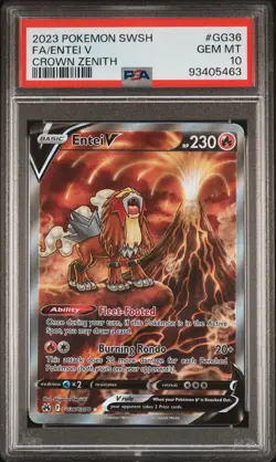 2023 POKEMON SWORD & SHIELD CROWN ZENITH #GG36 FULL ART/ENTEI V PSA 10 - Image 1