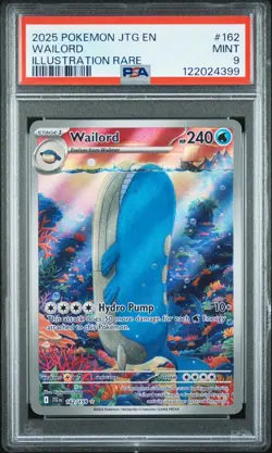 2025 POKEMON JTG EN-JOURNEY TOGETHER ILLUSTRATION RARE #162 WAILORD PSA 9 - Image 1