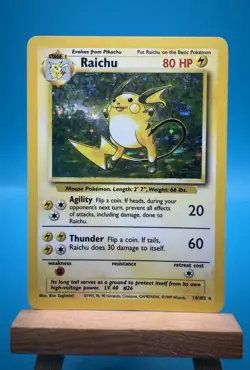 Pokemon TCG Raichu Base Set Holo Card 14/102 Unlimited Rare, Vintage, Near Mint - Image 1