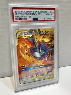 2019 POKEMON S&M HIDDEN FATES #44/68 MOLTRES ZAPDOS ARTICUNO TAG TEAM GX PSA 8 - Image 1