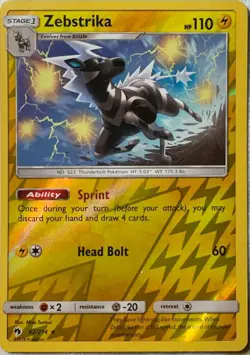 Pokemon TCG Zebstrika Sun & Moon - Lost Thunder 82/214 Reverse Holo Rare NM - Image 1