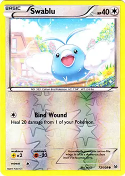 Pokemon - Swablu - 73/108 - Common - Reverse Holo - XY - Roaring Skies - NM - Image 1