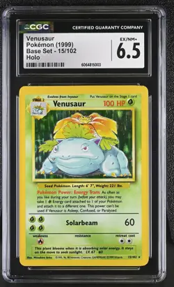 CGC 6.5 Venusaur 1999 Base Set 15/102 Holo Pokemon Card - Image 1