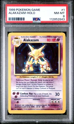 1999 POKEMON BASE SET UNLIMITED #1 ALAKAZAM-HOLO PSA 8 - Image 1
