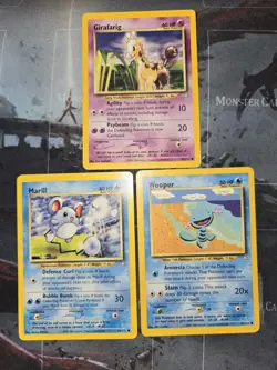 Neo Genesis 3 Card Lot Girafarig, Marill, Wooper Pokemon - Image 1