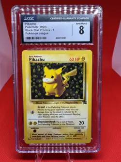 Pikachu 1999 Black Star Promos 1 Pokemon League CGC 8 MINT/NM TCG Vintage - Image 1