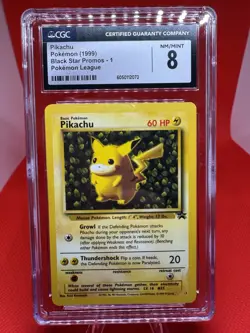 Pikachu 1999 Black Star Promos 1 Pokemon League CGC 8 MINT/NM TCG Vintage - Image 1