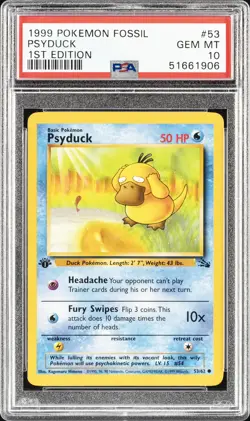 1999 POKEMON FOSSIL 1ST ED #53 PSYDUCK PSA 10 - Image 1