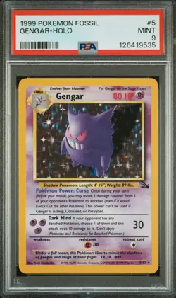 💫NEW CERT!!! PSA 9 MINT Gengar Fossil Holo 1999 WOTC Pokemon 5/62 - Image 1