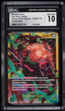 One Piece Card Wings Of Captain Roronoa Zoro OP06-118 SEC CGC 10 GEM MINT - Image 1