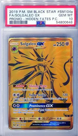 PSA 10 Solgaleo GX SM104a Full Art SM Promo Hidden Fate Pokemon Card 2019 - Image 1