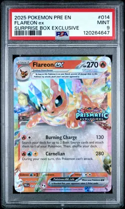 2025 POKEMON PRE EN-PRISMATIC EVOLUTIONS SURPRISE BOX EXCLUSIVE FLAREON EX PSA 9 - Image 1