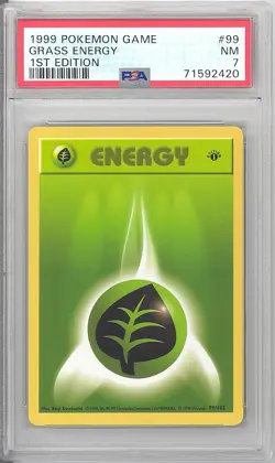 PSA 7 - Pokemon Card - Base 99/102 - GRASS ENERGY (common) *1st Edition* - NM - Image 1