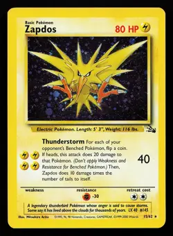 Zapdos 15/62 Cosmos Holo 1999-2000 Fossil Pokemon Card - Image 1