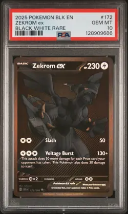 2025 Pokemon BLK EN-Black Bolt Zekrom EX #172 Black White Rare PSA 10 - Image 1