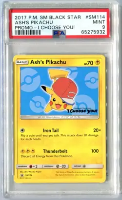PSA 9 Ash's Pikachu SM114 Sun & Moon Black Star Promo I CHOOSE YOU! Pokemon 2017 - Image 1