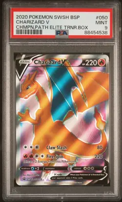 PSA 9 2020 POKEMON SWSH BLACK STAR PROMO 050 CHARIZARD V CHAMPION'S PATH ETB - Image 1