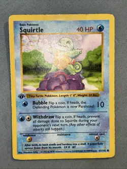 Squirtle 063/102 1st Edition Base Set (Shadowless) Pokemon Card Extremely Rare! - Image 3