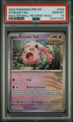 2025 POKEMON PRISMATIC EVOLUTIONS #042 SCREAM TAIL MASTER BALL REV HOLO PSA 10 - Image 1