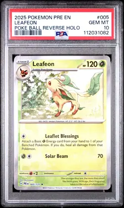 2025 POKEMON PRE EN-PRISMATIC EVOLUTIONS POKE BALL REVERSE HOLO LEAFEON PSA 10 - Image 1