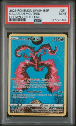 2023 POKEMON SWSH BLACK STAR PROMO CROWN ZENITH TINS #284 GALARIAN MOLTRES PSA 9 - Image 1