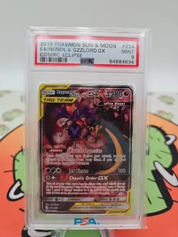 2019 POKEMON SUN & MOON COSMIC ECLIPSE FULL ART/NAGANADEL & GUZZLORD GX PSA 9 - Image 1