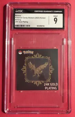2023 Pokemon Candy Stickers MOLTRES 24K Gold Plating (Korean) CGC 9 - Image 1