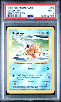1999 POKEMON GAME 35 MAGIKARP SHADOWLESS PSA 9 MINT - Image 1