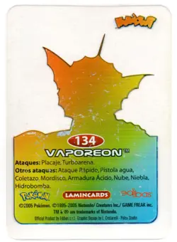 VAPOREON #134 LAMINCARD COLECCION POKEMON LAMINCARDS 2005 EDIBAS (USADA) COMBADA - Image 2