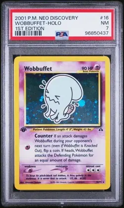2001 POKEMON NEO DISCOVERY 16 WOBBUFFET HOLO 1ST EDITION PSA 7 NM - Image 1