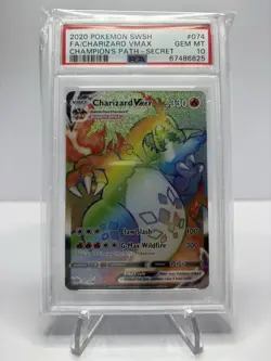 2020 Pokemon SWSH Champions Path 074/073 Charizard Vmax Rainbow Full Art PSA 10 - Image 1
