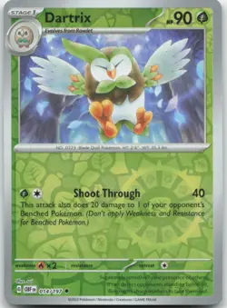 Dartrix 014/197 Reverse Holo SV03: Obsidian Flames Pokemon Card NM - Image 1