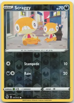 Scraggy 041/073 Reverse Holo Champion's Path Pokemon Card NM - Image 1