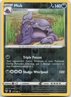Muk 101/189 Reverse Holo SWSH03: Darkness Ablaze Pokemon Card NM - Image 1