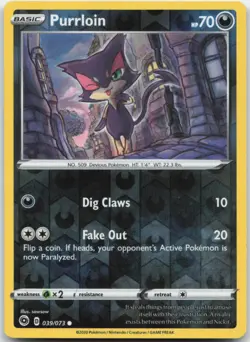 Purrloin 039/073 Reverse Holo Champion's Path Pokemon Card NM - Image 1