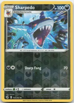 Sharpedo 163/264 Reverse Holo SWSH08: Fusion Strike Pokemon Card NM - Image 1