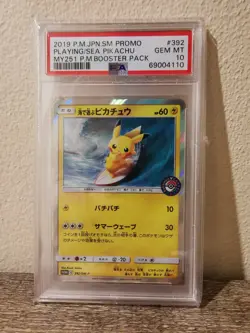 PSA 10 Surfing Pikachu 392/SM-P Playing in the Sea Promo Pokemon Card Japanese - Image 1