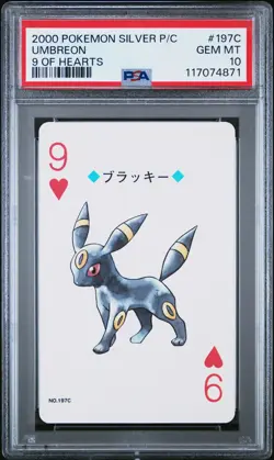 2000 POKEMON SILVER VERSION PLAYING CARDS 9 OF HEARTS #197C UMBREON PSA 10 - Image 1